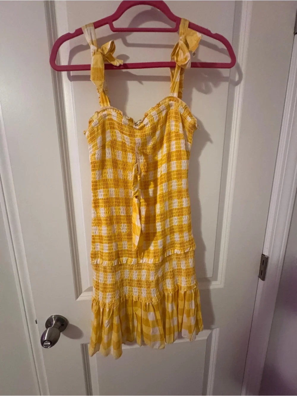 Sincerely Jules Yellow Gingham Smocked Mini Dress w/ Matching Scrunchie Size M